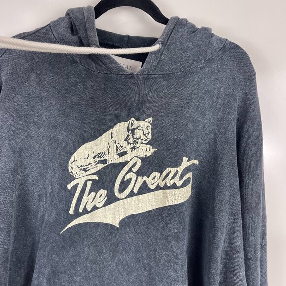 THE GREAT. The Teammate Hoodie Cougar Print Oversized Blue Women's Size 2 Medium - Picture 4 of 10